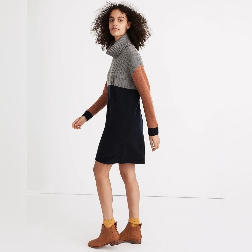 Madewell Merino Wool Colorblock Turtleneck Long Sleeve Sweater Dress Size Small